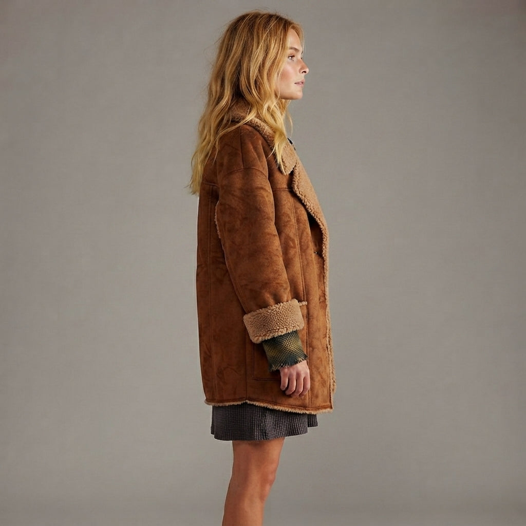 Women's Tan Suede Shearling Coat