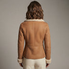 Women's Tan Suede Shearling Biker Jacket