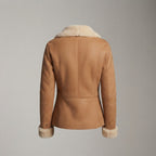 Women's Tan Suede Shearling Biker Jacket