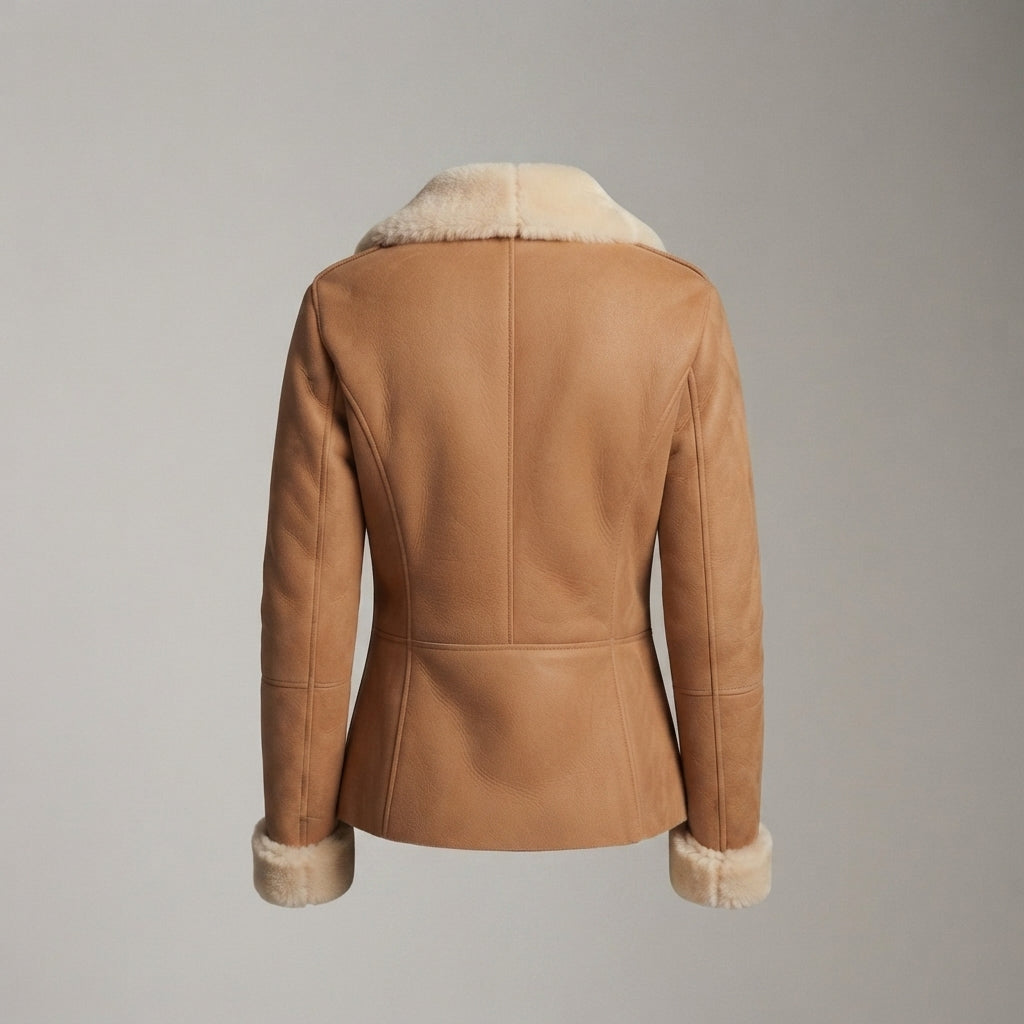 Women's Tan Suede Shearling Biker Jacket