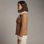 Women's Tan Suede Shearling Biker Jacket