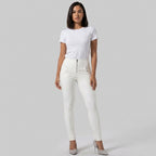 Women's White High-Waist Zip-Up Leather Pants