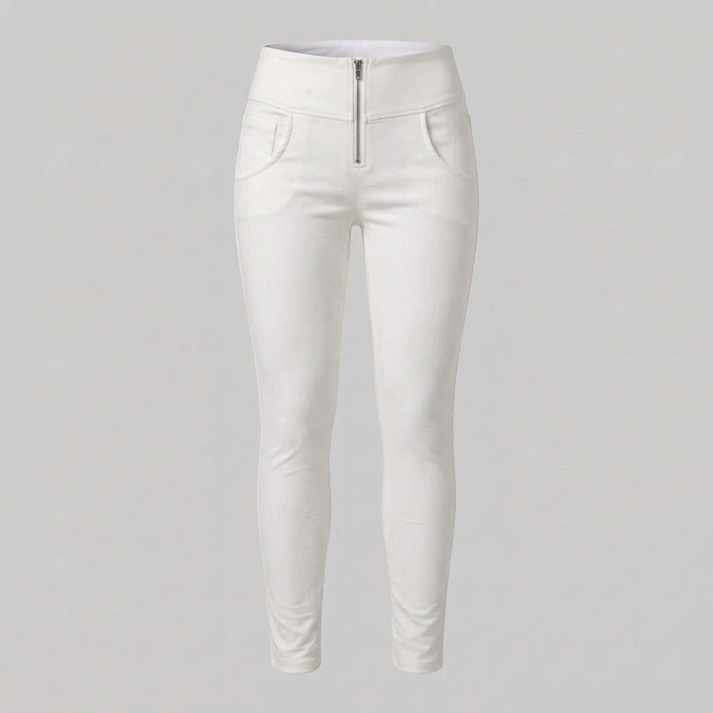 Women's White High-Waist Zip-Up Leather Pants