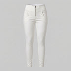 Women's White High-Waist Zip-Up Leather Pants