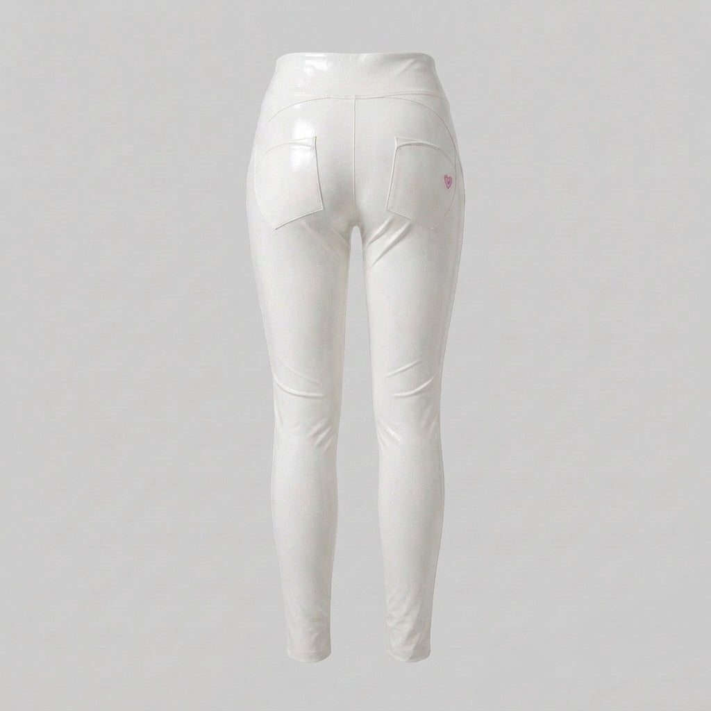 Women's White High-Waist Zip-Up Leather Pants