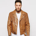 Men's Vintage Brown Leather Biker Jacket – Retro Motorcycle Jacket