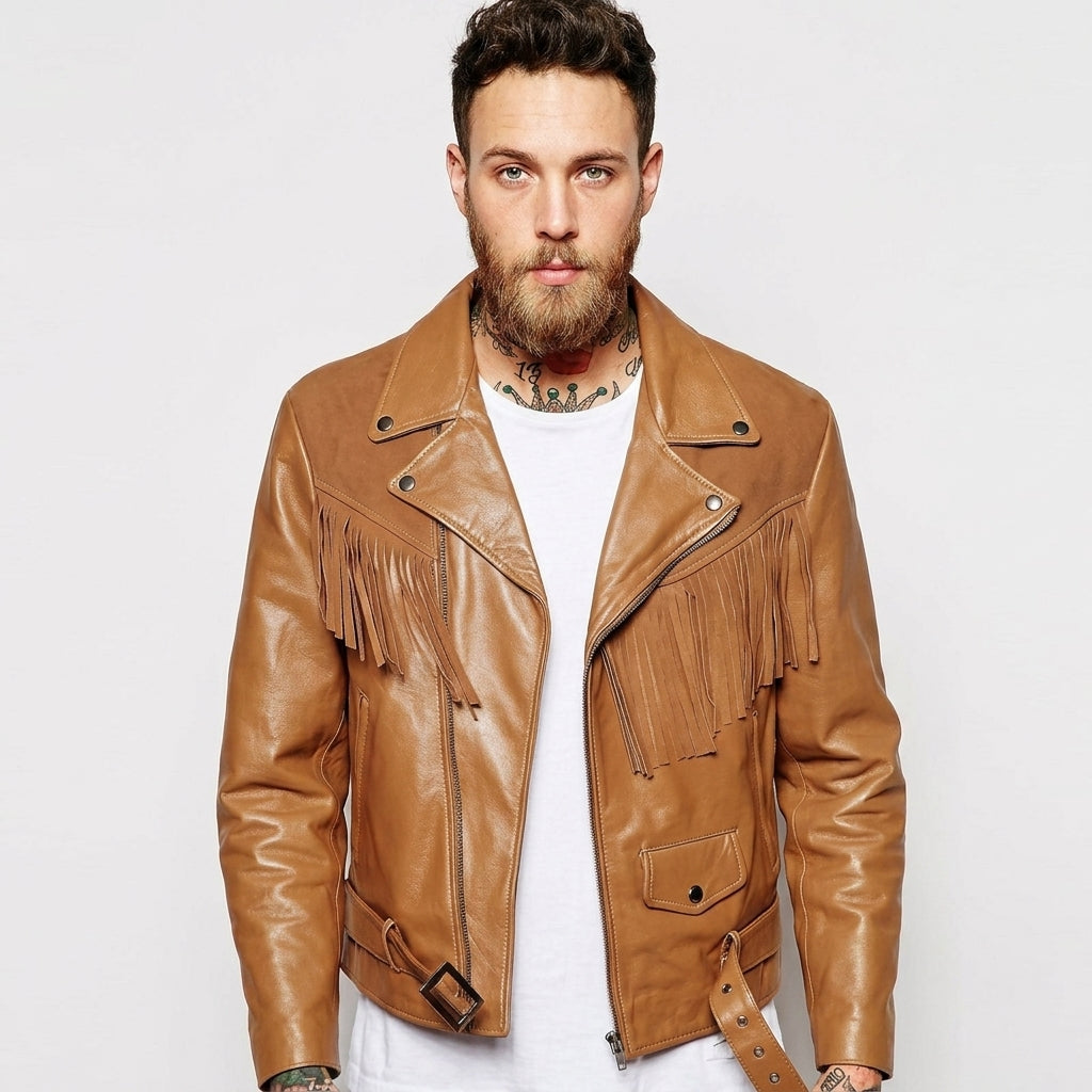 Men's Vintage Brown Leather Biker Jacket – Retro Motorcycle Jacket