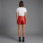 Women's Cherry Red Leather Shorts