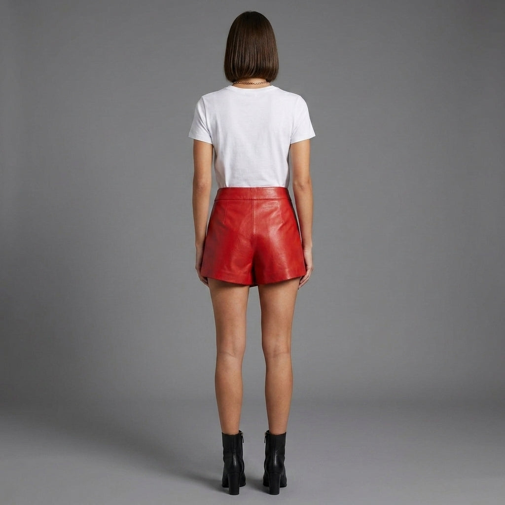 Women's Cherry Red Leather Shorts