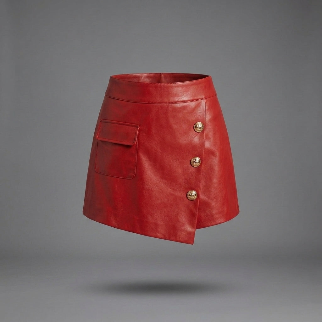 Women's Cherry Red Leather Shorts
