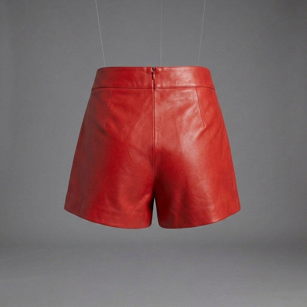 Women's Cherry Red Leather Shorts