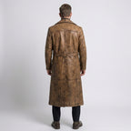 Men's Vintage Distressed Brown Leather Trench Coat