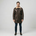 Men's Brown Leather Short Coat with Contrast Trim