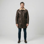 Men's Brown Leather Short Coat with Contrast Trim