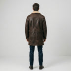 Men's Brown Leather Short Coat with Contrast Trim