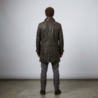 Men's Vintage Distressed Brown Double-Breasted Leather Trench Coat
