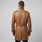 Royal Men's Tan Brown Leather Double-Breasted Trench Coat