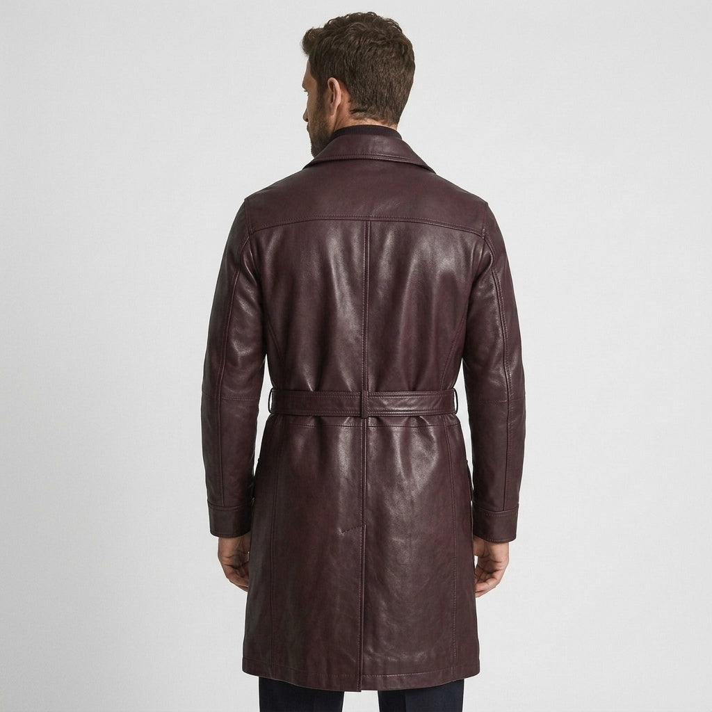 Men's Belted Leather Trench Coat