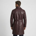 Men's Belted Leather Trench Coat