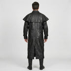 Men's Black Leather Trench Duster Coat with Removable Cape