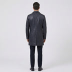 Men's Navy Blue Lambskin Leather Car Coat