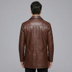 Men's Black Leather Blazer Four-Button Genuine Leather Trench Coat