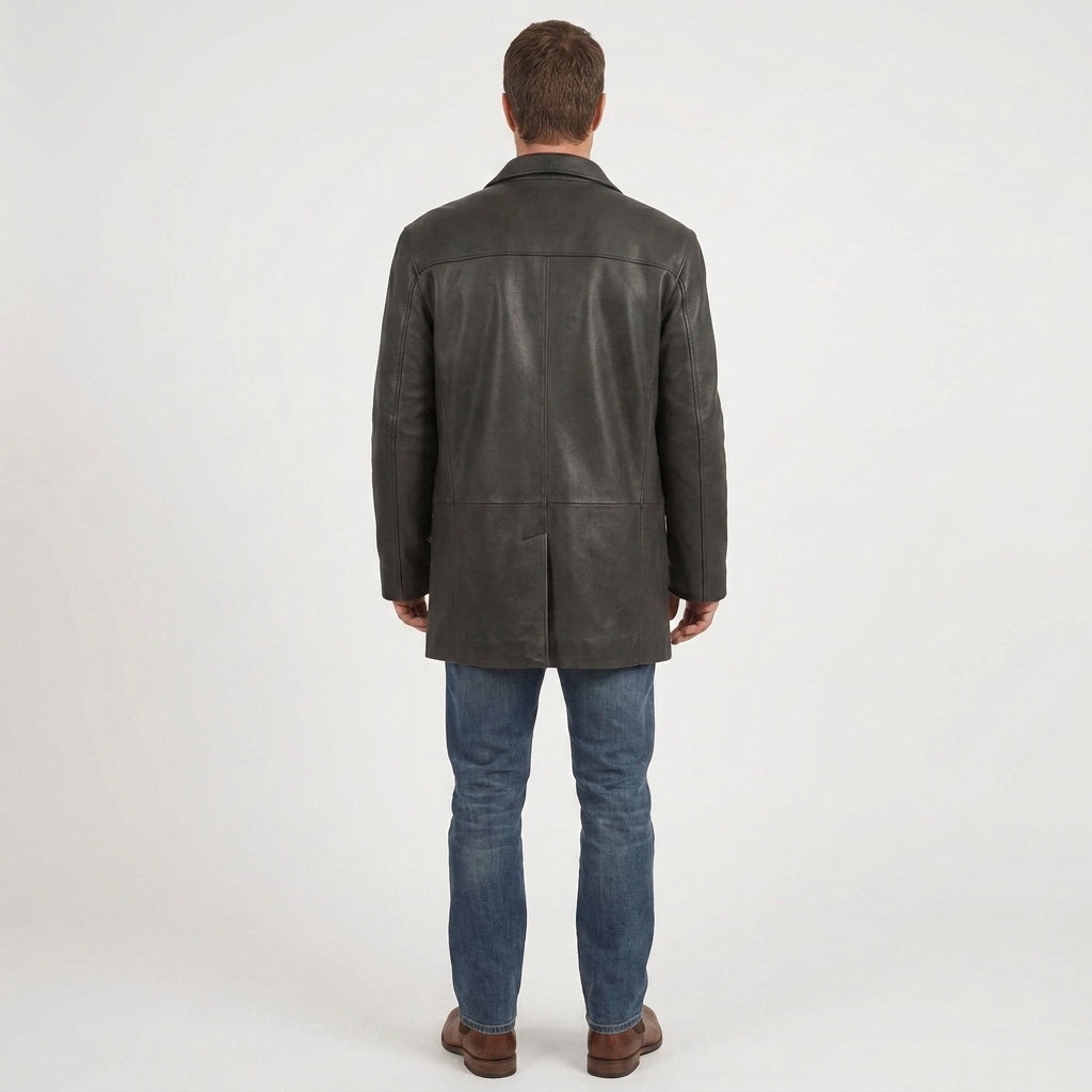 Men's Black Leather Trench Coat