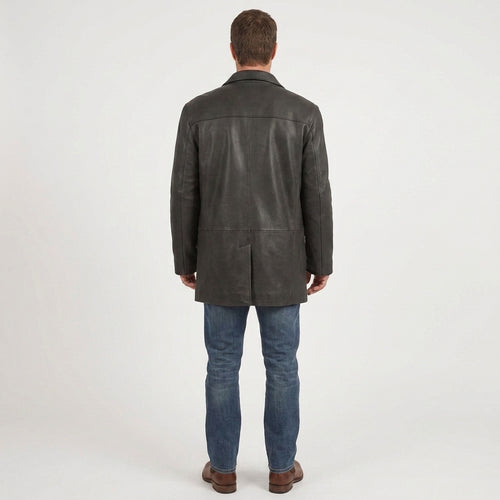 Men's Black Leather Trench Coat