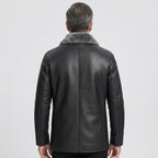 Men's Black Sheepskin Shearling Fur Leather Coat Jacket