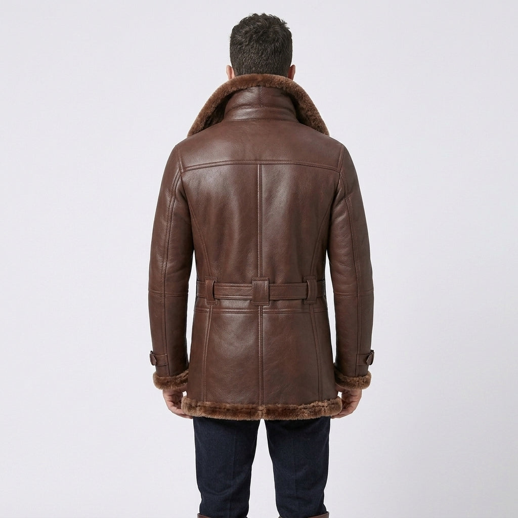 Men's Brown Double-Breasted Sheepskin Shearling Coat