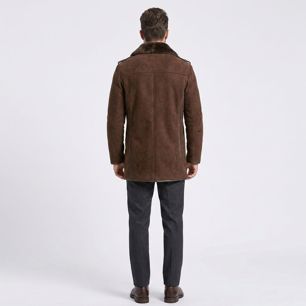 Men's Brown Shearling-Lined Leather Coat