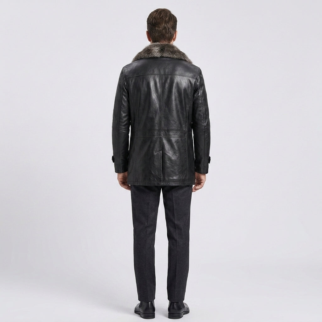Men's Black Genuine Sheepskin Leather Jacket