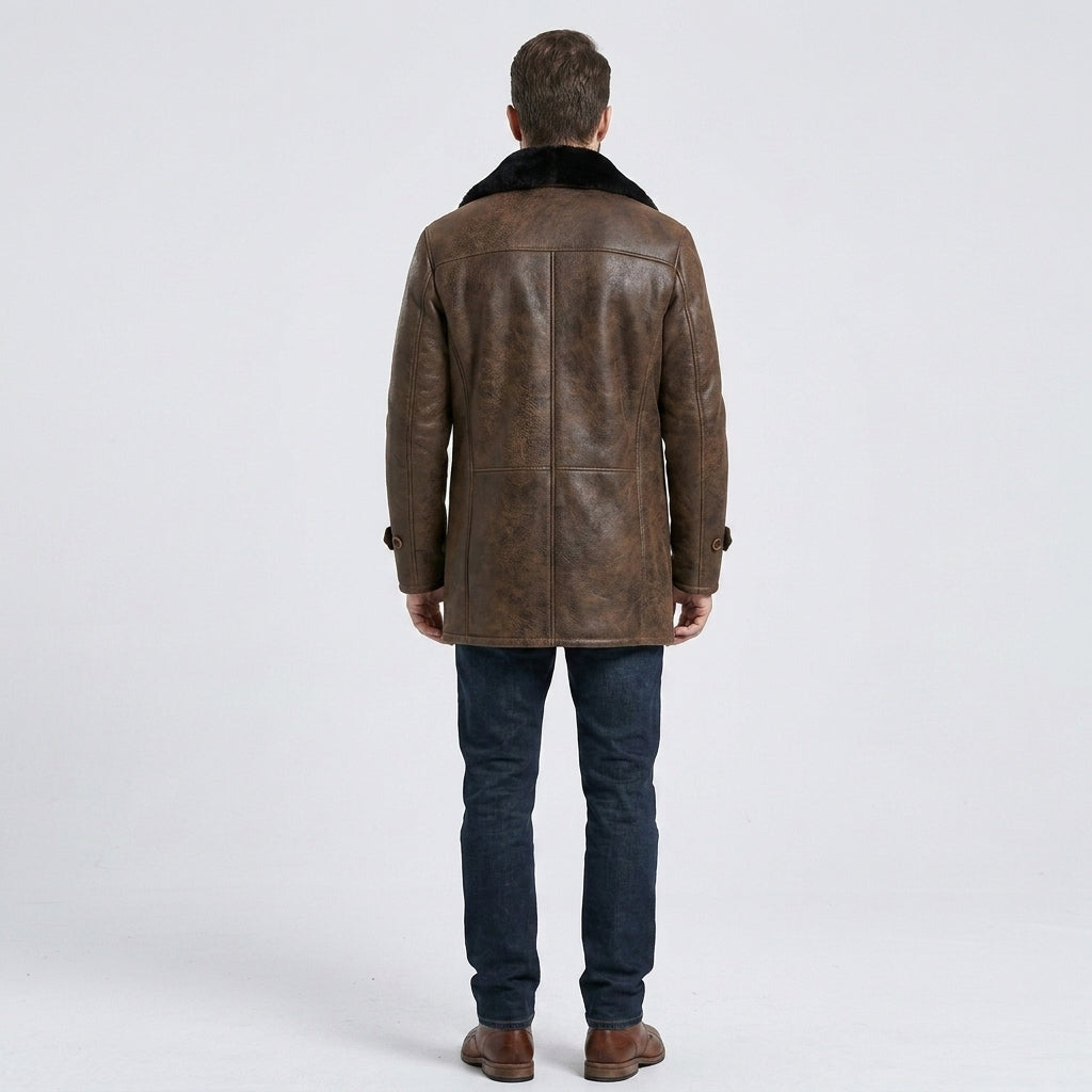 Men's Distressed Shearling Leather Coat