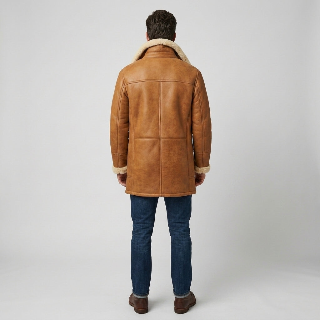 Men's Brown Classic Sheepskin Leather Coat