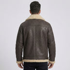 Men's Brown Distressed Sheepskin Leather Aviator Coat