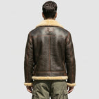 Men's Brown Sheepskin Flight Jacket with Sheepskin Lining