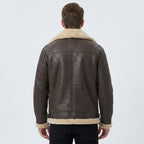 Men's Brown Sheepskin Aviator Coat with Shearling Lining