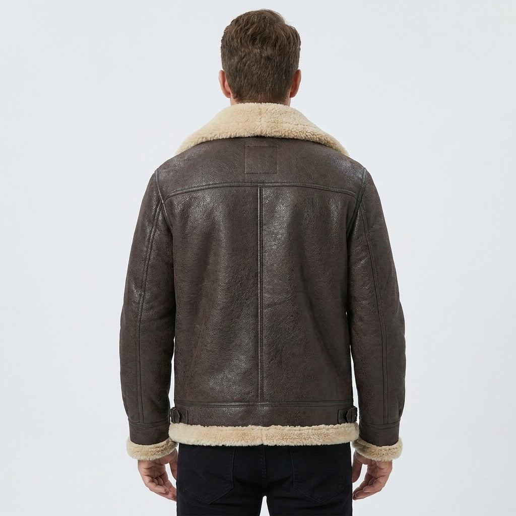 Men's Brown Sheepskin Aviator Coat with Shearling Lining