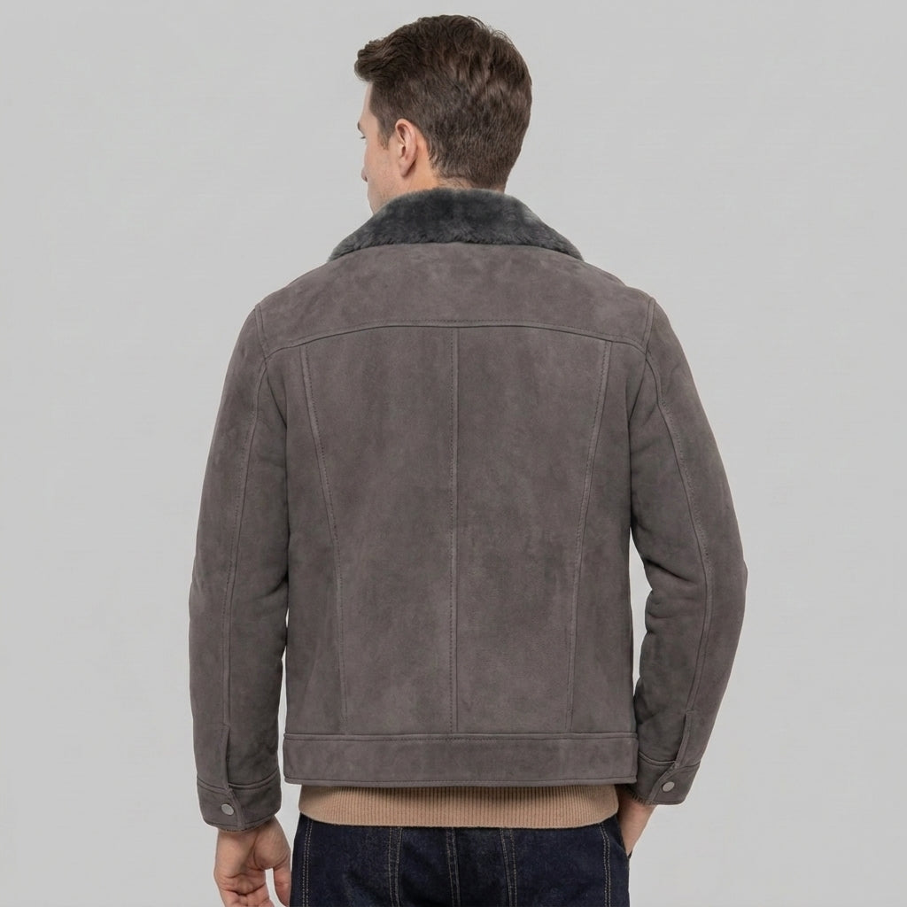 Men's Grey Sheepskin Shearling Leather Coat