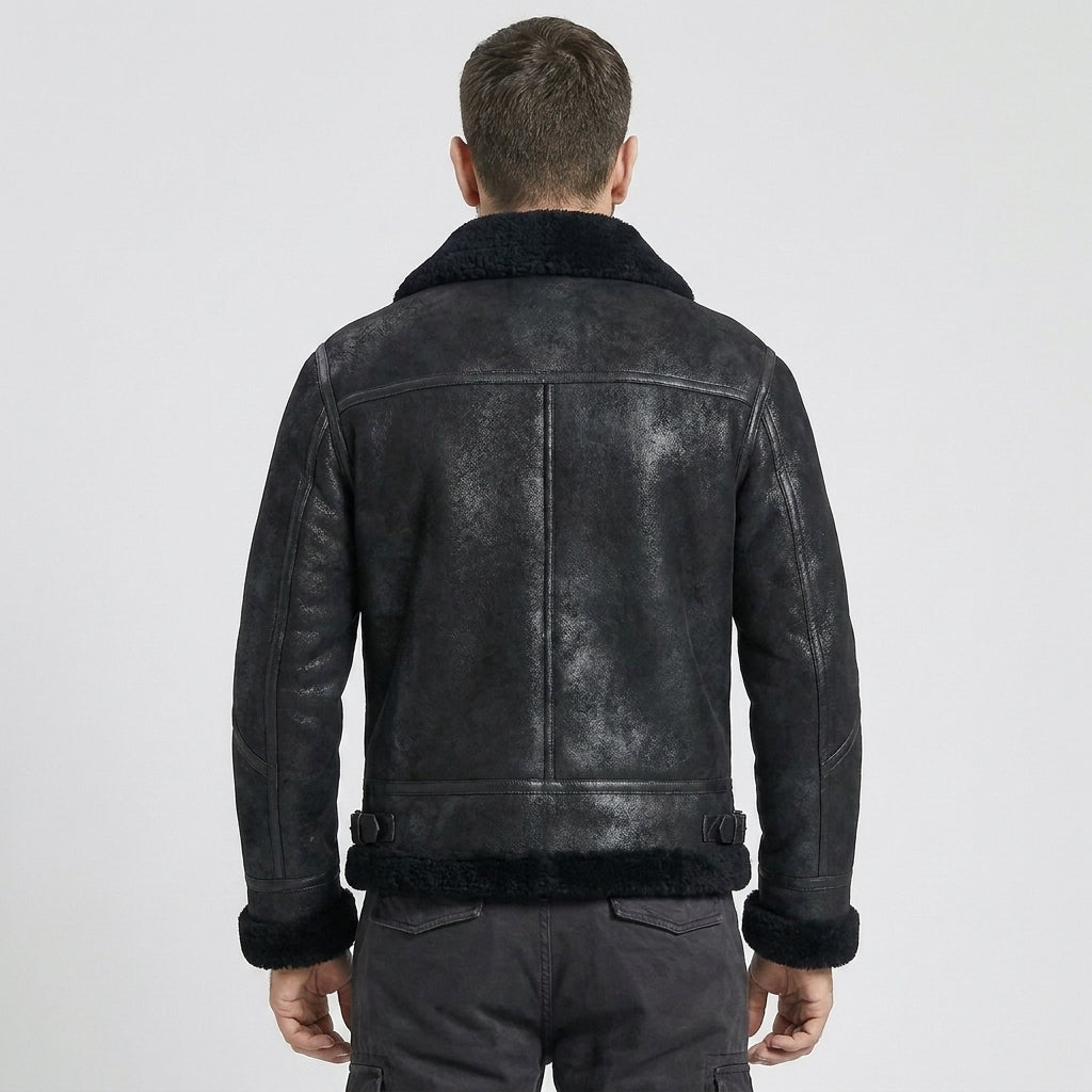 Men's Black B3 Shearling Aviator Bomber Jacket
