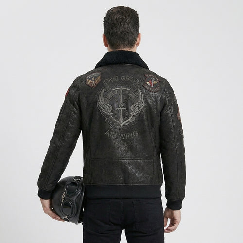 Men's Black Sheepskin Aviator Leather Jacket