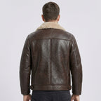 Men's B3 Brown Shearling Leather Jacket Classic Aviator Bomber