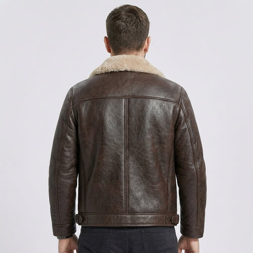 Men's B3 Brown Shearling Leather Jacket Classic Aviator Bomber