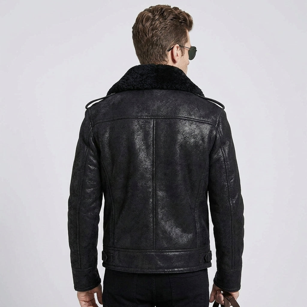 Men's Black Shearling Aviator Pilot Leather Jacket