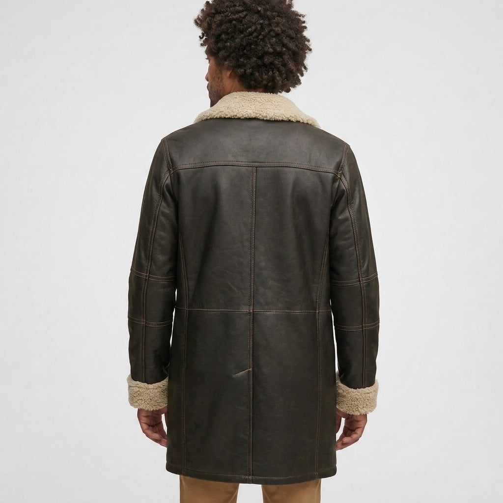 Men's Brown Sheepskin Fur Aviator Leather Jacket – Classic B3 Flight Coat