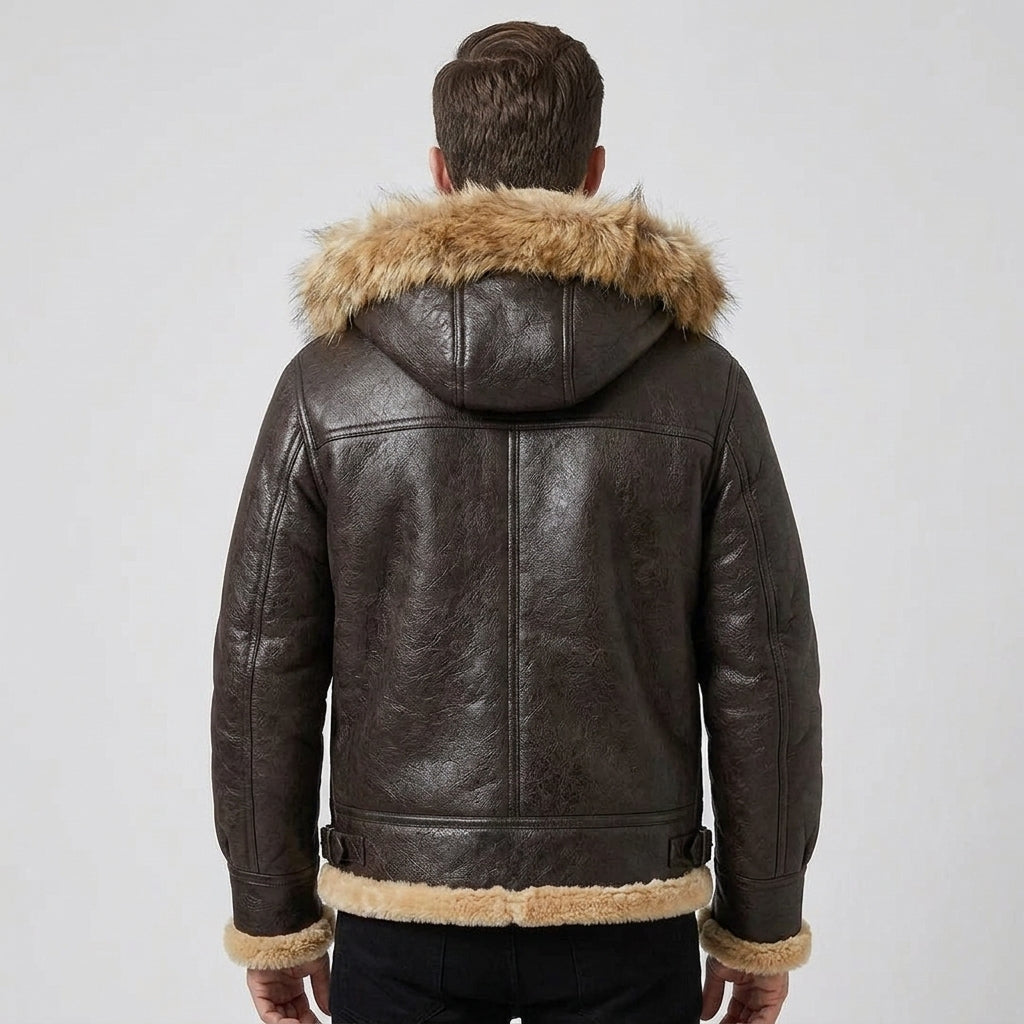Men's Genuine Shearling Sheepskin Aviator Bomber Leather Jacket