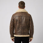 Men's Brown Distressed B3 Shearling Leather Bomber Jacket