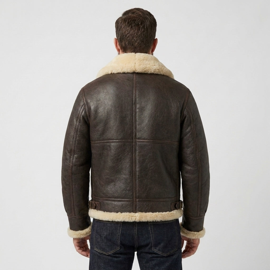 Men's Brown B3 Sheepskin Bomber Jacket – Cream Shearling