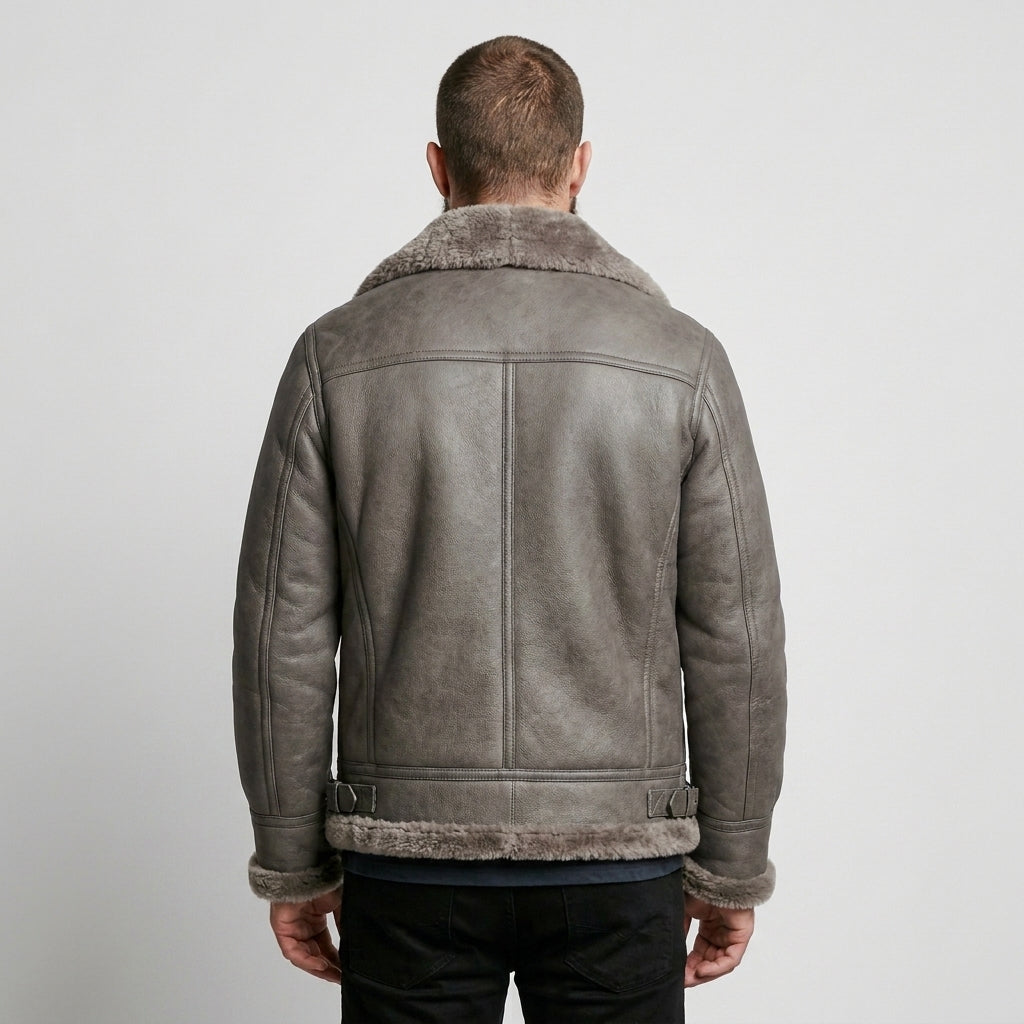 Men's Grey B3 Shearling Leather Bomber Jacket