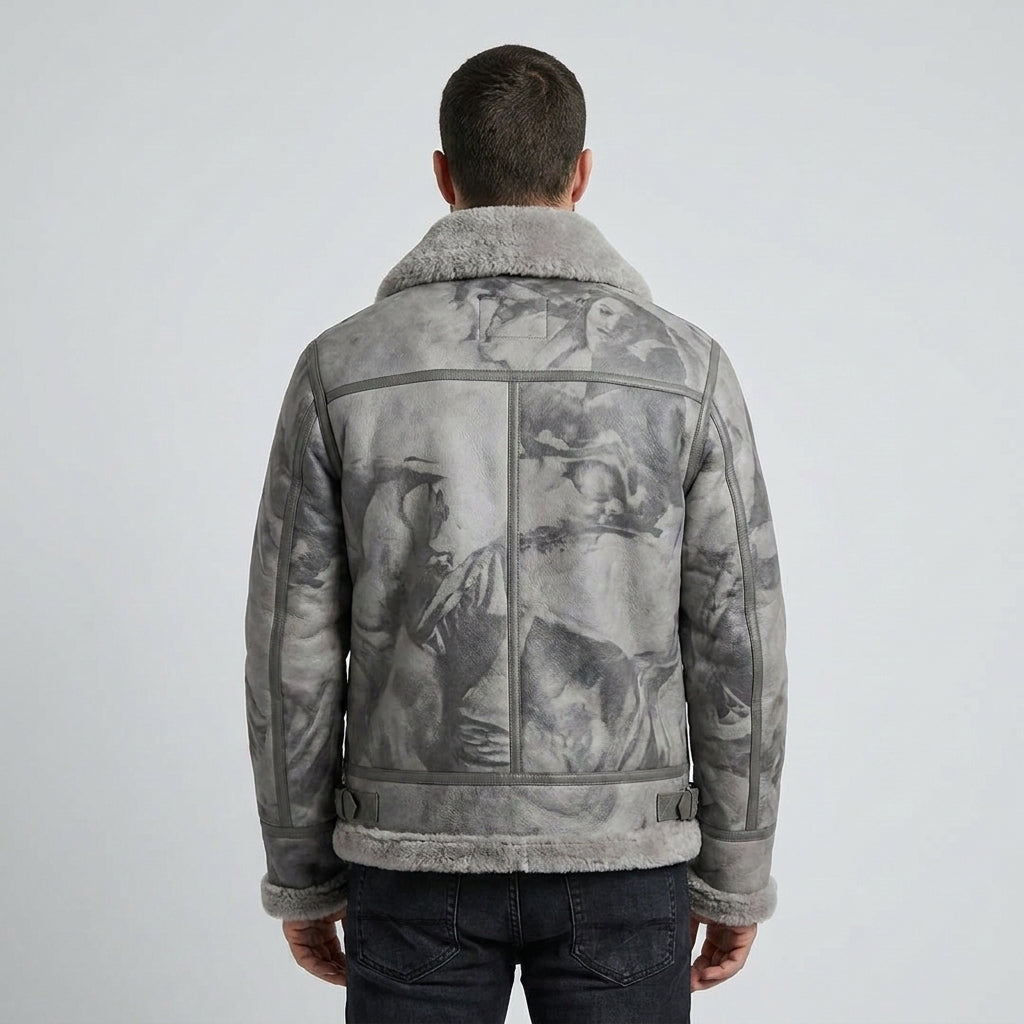 Men's Grey Camo B3 Shearling Leather Bomber Jacket